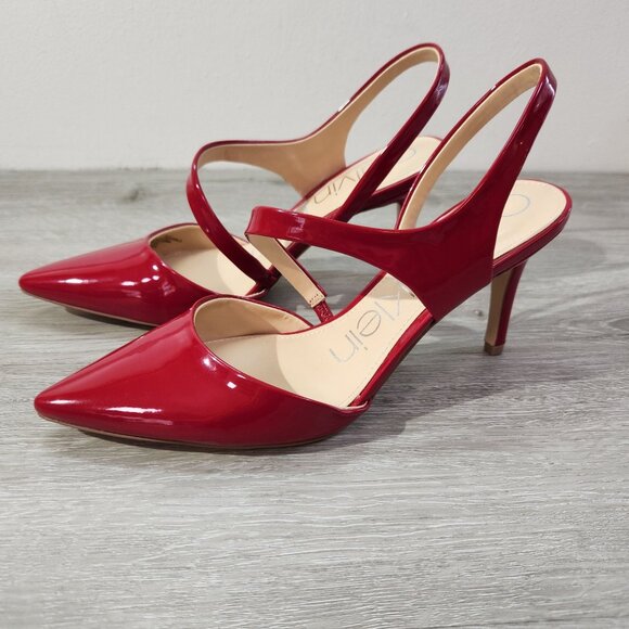 Calvin Klein Geena Pump Red Patent Like New Condition Women's Size 8M - Picture 3 of 9
